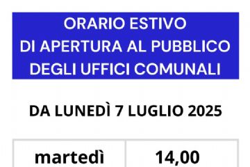 Orari estivi di apertura al pubblico degli uffici comunali